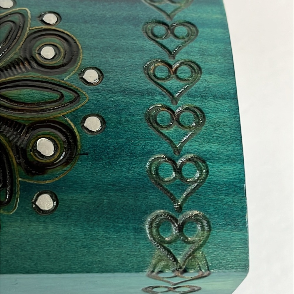 Jewelry Box Carved Wood with Key and Heart Accents Handmade - Picture 4 of 8